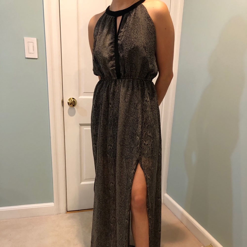 Grey and black evening gown